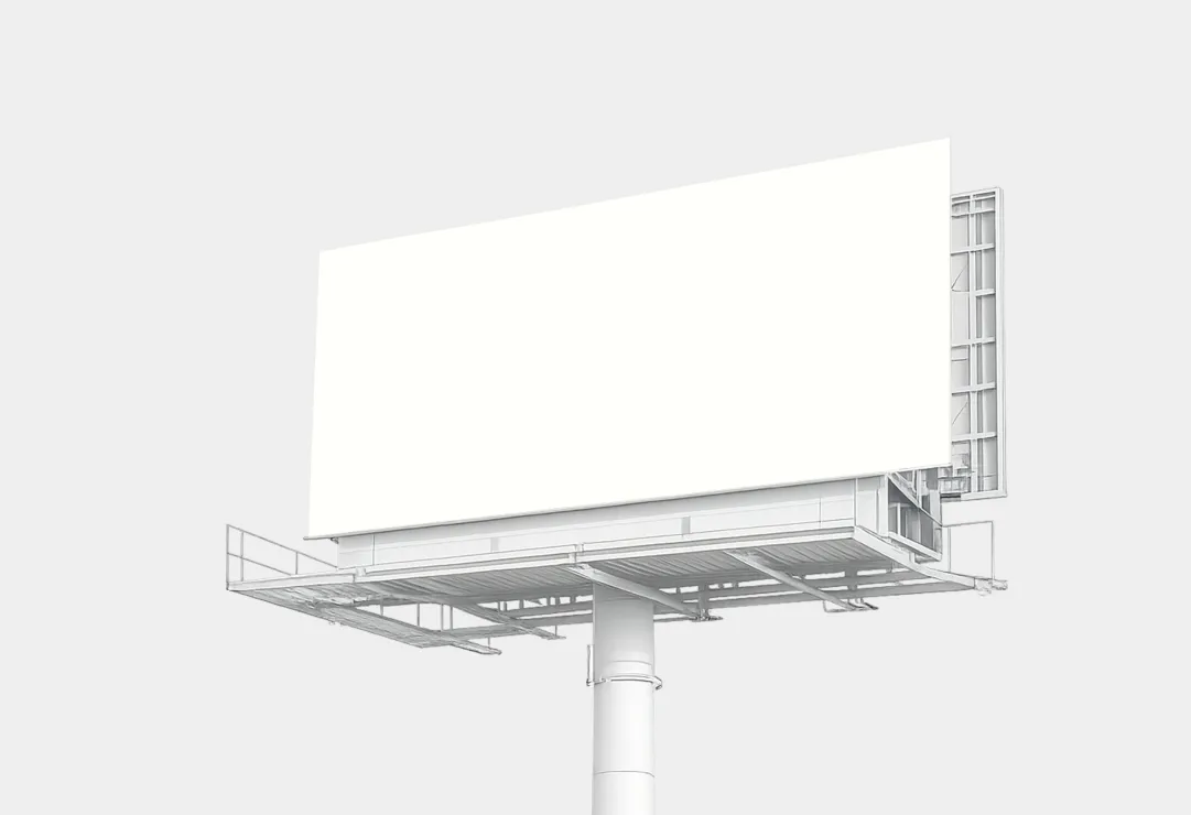 Billboard reklamowy na konstrukcji wolnostojącej z pustą, białą powierzchnią przeznaczoną do nadruku reklamy zewnętrznej.