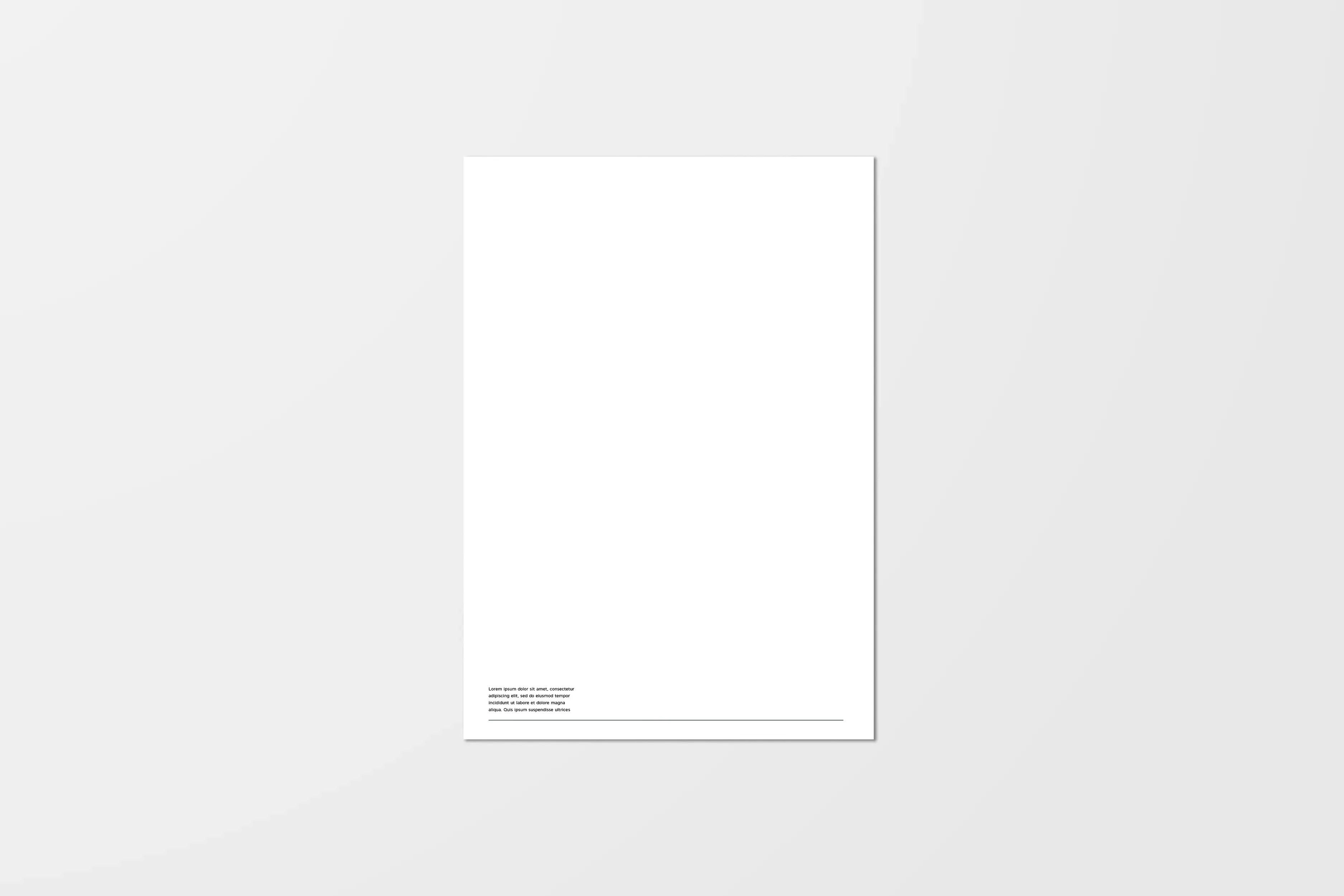 Papier firmowy A4 z minimalistycznym układem, miejscem na treść oraz stopką w dolnej części strony.